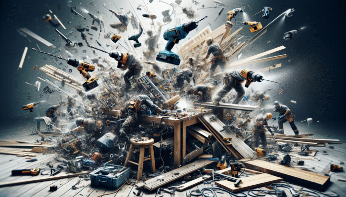 A workbench featuring power tools like drills, saws, and sanders used for efficient house clearance.