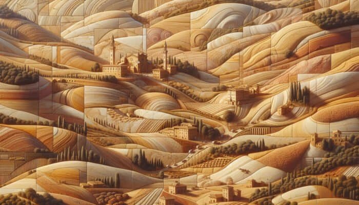 Close-up of Tuscany limestone displaying warm hues ranging from creams to deep golden browns, highlighting its unique textures and earthy tones.
