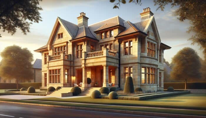 Elegant West Lothian residence featuring Tuscany limestone exteriors, enhancing market value and sophistication.