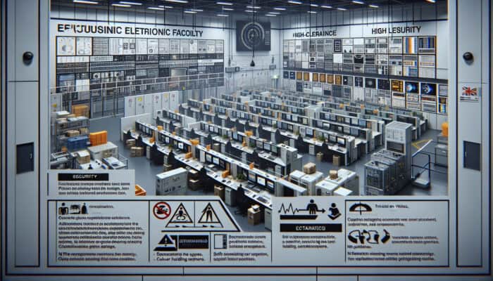 A UK electronics facility featuring clear signage, established protocols, and secure handling practices for sensitive equipment.