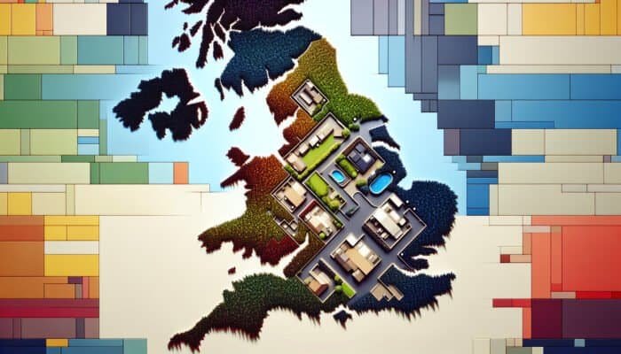 UK map illustrating regional price variations for marble floor polishing with color-coded costs and polished marble floors.