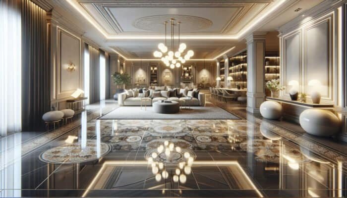 Revitalized porcelain tiles enhancing the luxurious ambiance of a home interior.