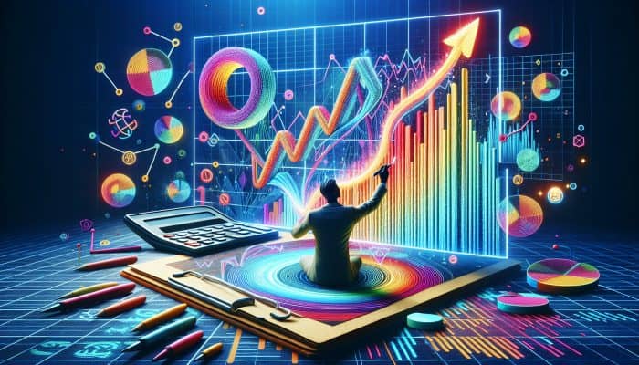 A person marking payments on a colorful chart, surrounded by graphs and a debt calculator, celebrating financial progress.