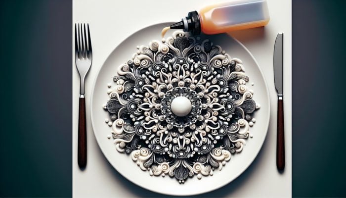 Eye-catching dessert plate featuring intricate simple syrup designs that enhance visual appeal.