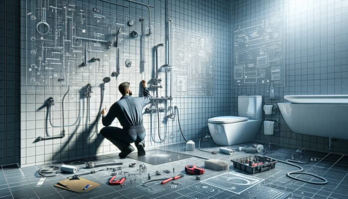 Professional plumber addressing various shower issues in a modern bathroom, ensuring safety and functionality.