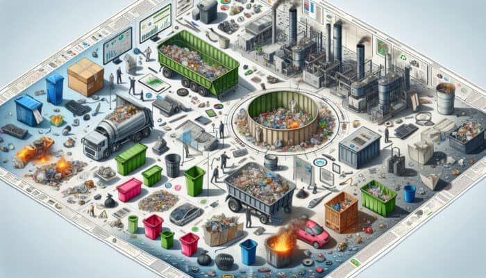 Diverse UK waste types organized and disposed of through recycling, incineration, and landfill.