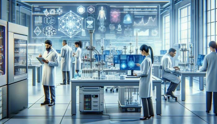 State-of-the-art laboratory in Farnworth with professionals analyzing full blood count results, emphasizing precision and expertise.