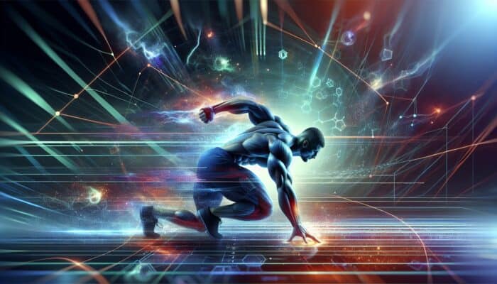 Athlete undergoing a high-intensity workout, enhanced by beta-alanine, with a dynamic backdrop.