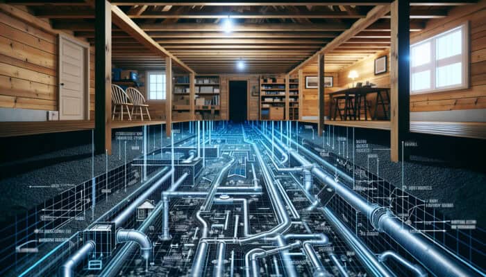Diagram showing a crawl space with expertly installed drainage systems in a Port Coquitlam residence.