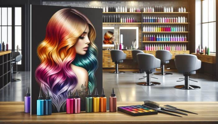 A vibrant ombre hairstyle featuring seamlessly faded ends in a contemporary salon environment.