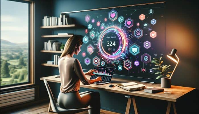 A UK consumer using a laptop to compare debt consolidation loans on a digital platform in a home office.