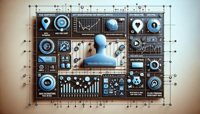 A digital dashboard displaying video pin metrics, including views, saves, and click-through rates, analyzed by a user.